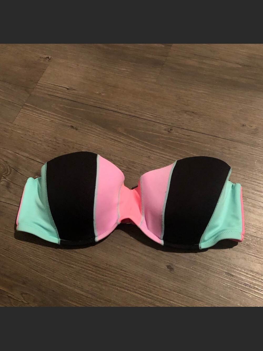 Victoria's Secret Strapless Colorblock Bikini Top - Black, Pink & Mint